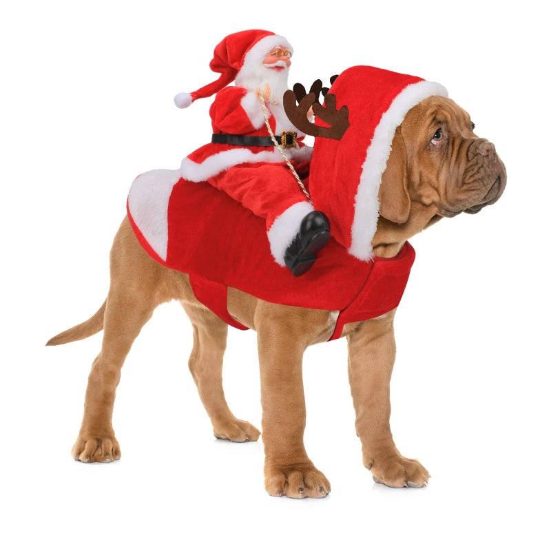 BWOGUE Santa Dog Costume Christmas Pet Clothes Santa Claus Riding Pet Cosplay Costumes Party Dressing up Dogs Cats Outfit for Small Medium Large Dogs Cats - Image 1